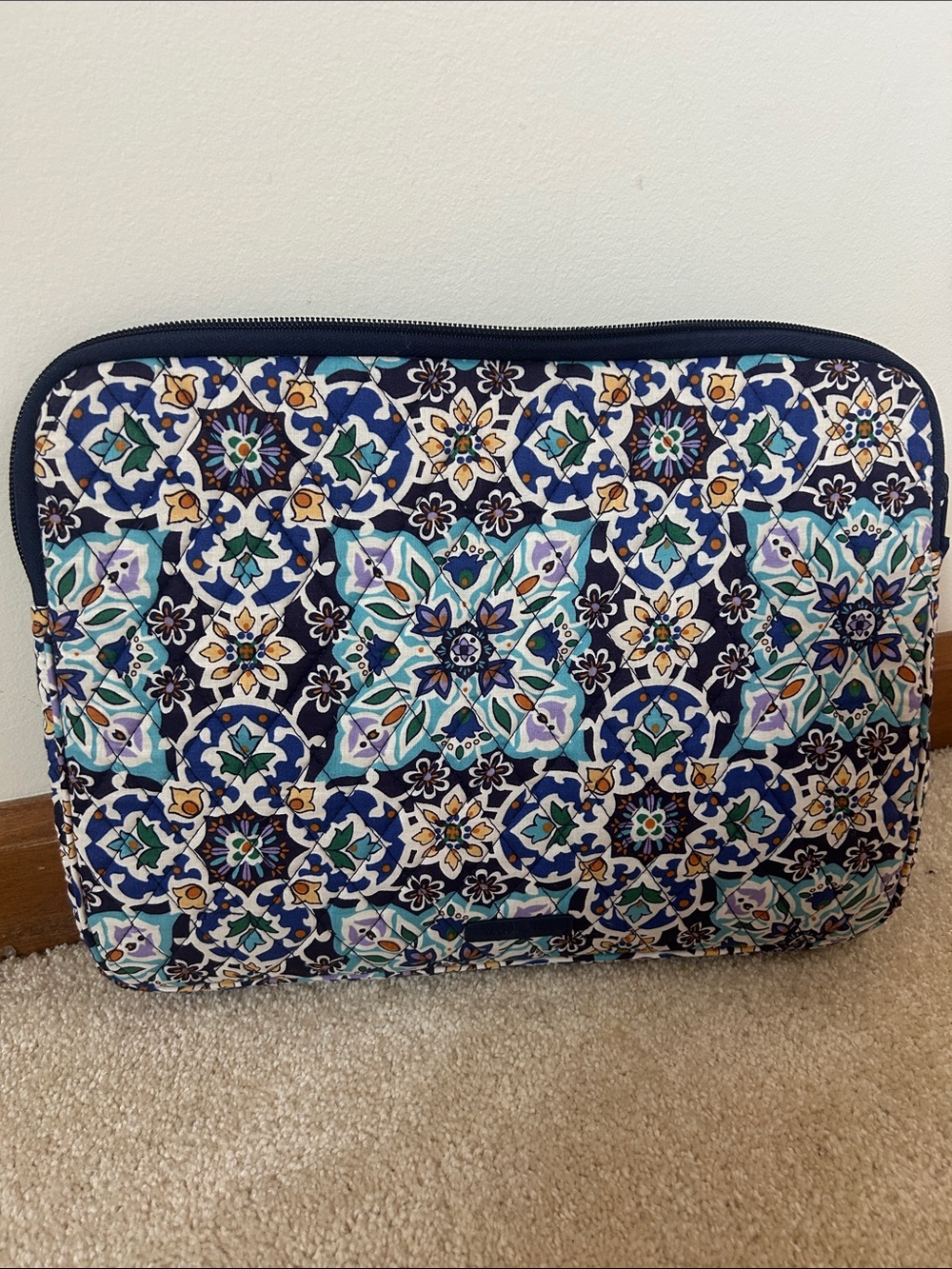 Vera Bradley Quilted Floral Laptop Sleeve in Navy, Teal, Aqua, Cream